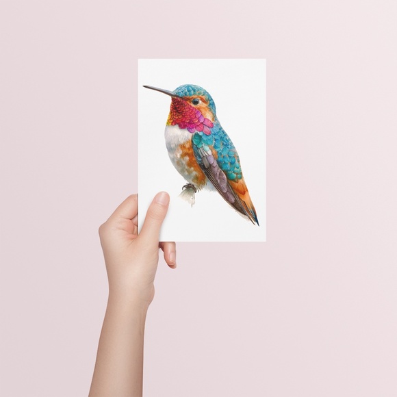 Watercolor Hummingbird Wall Art Print, Unframed - Enchanting Nature-Inspired - Picture 5 of 6